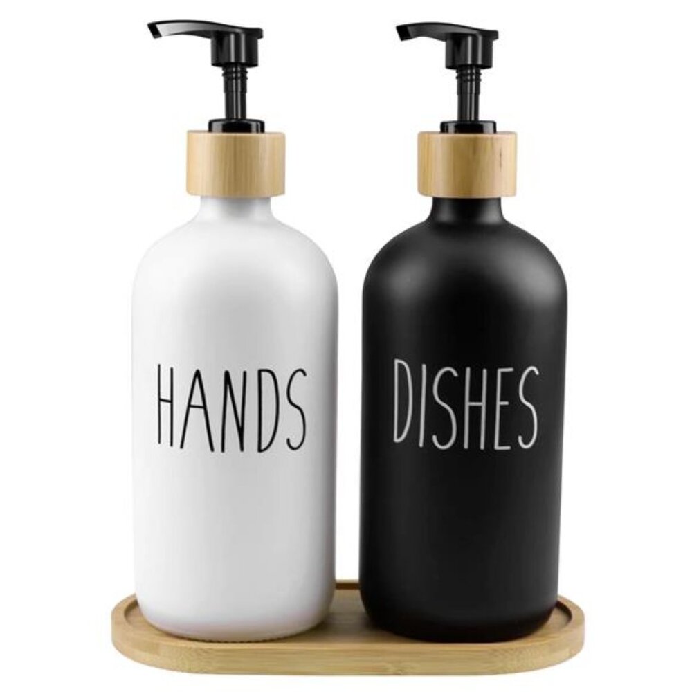 Glass Soap Dispenser Set, Contains Hand Soap and Dish Soap